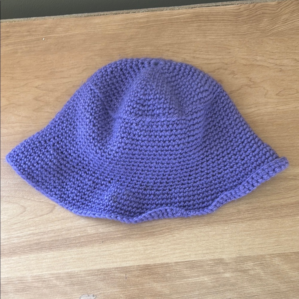 Purple Knit Kids Hat with Pink Flower - Picture 2 of 3